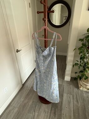 Light Blue Floral Midi Dress with Spaghetti Straps